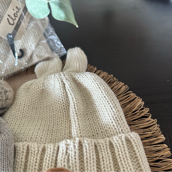 Toddler/baby set of 3 hats and scarf, beige neutral unisex colors warm cozy boho - Picture 7 of 7
